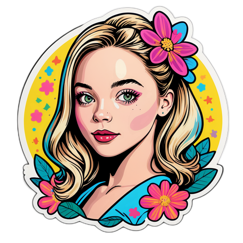 Wesoła naklejka w stylu pop art z elementami kwiatowymi