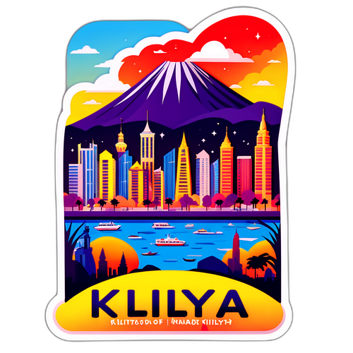 Наклейка зображення міста Кілія у вечірніх кольорах з рекомендаціями для подорожуючих