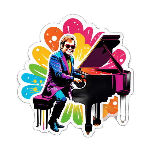Elton John am Klavier mit buntem Lichtspektakel