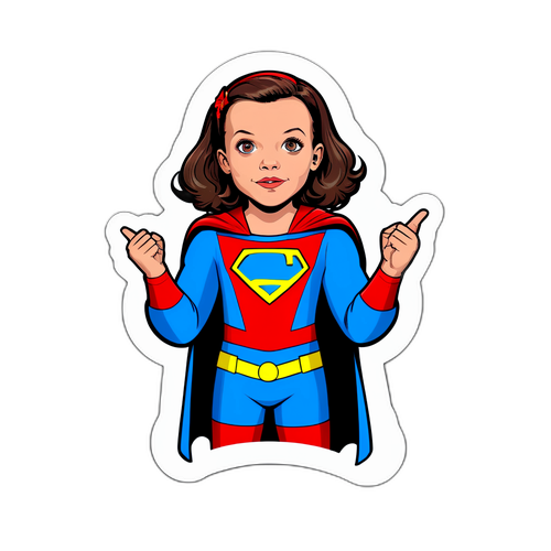 Śmieszny naklejka z Millie Bobby Brown w kostiumach superbohaterów