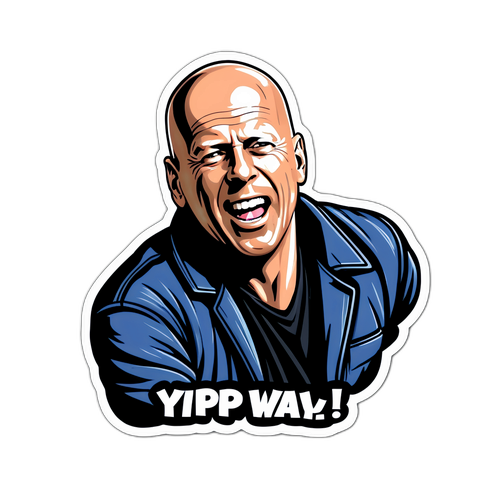 Actie Sticker van Bruce Willis met Quote