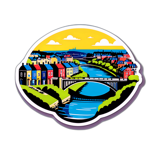 Σκηνή από το Νιούκαστλ με γέφυρες και πετρόχτιστα σπίτια στον ορίζοντα