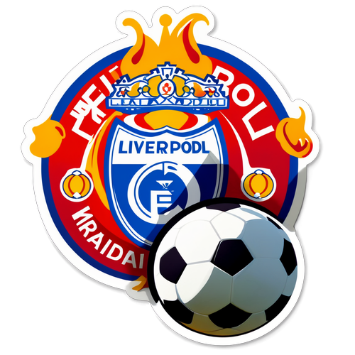 Vibrant Liverpool ja Real Madrid -logoista koostuva tarra