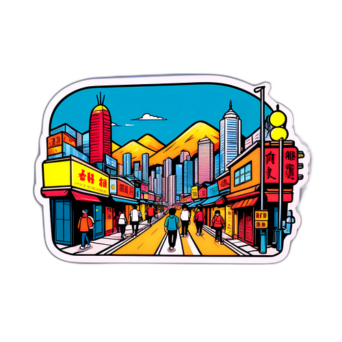 Panoramic Widok Hongkongu w Stylu Komiksowym