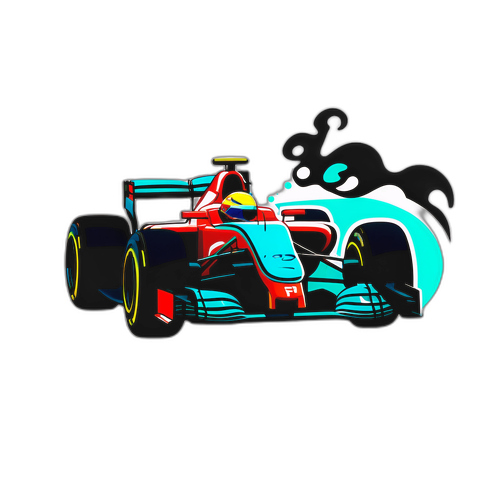 F1レースでカーブを曲がる車のサイドビュー