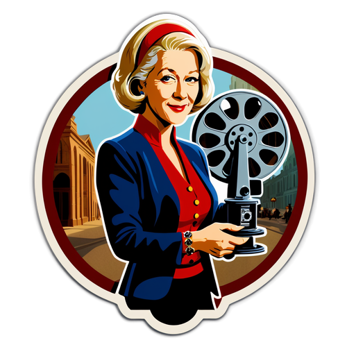Helen Mirren i klassisk filmtema med vintage filmrulle