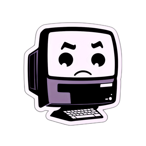 Sticker Minimalista di un Computer Rotto con Faccia Triste