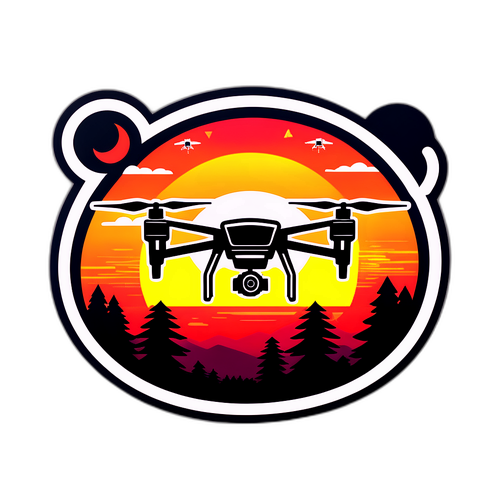 Dramatische sticker met drones boven een Poolse zonsondergang