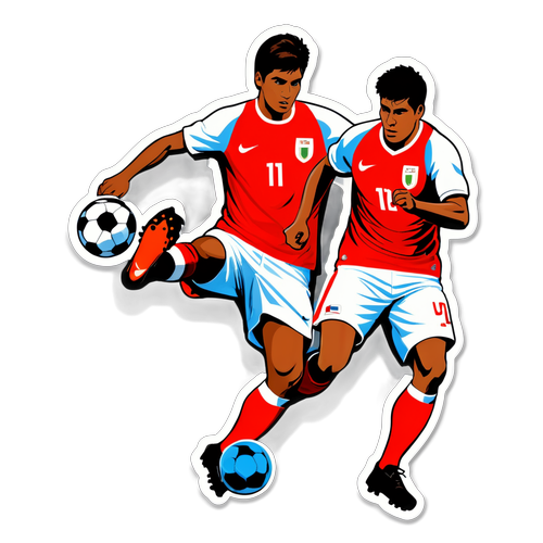 Dibujo de jugadores de fútbol en acción: Perú vs Chile U20