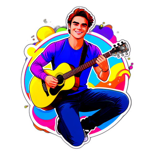 Autocollant de Kj Apa avec guitare