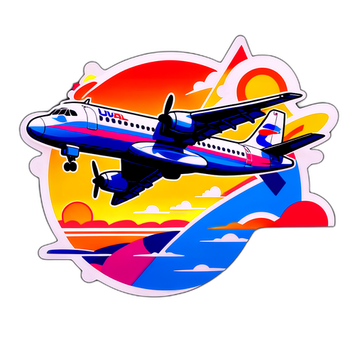 Самолет Уральских авиалиний на фоне заката в стиле поп-арт