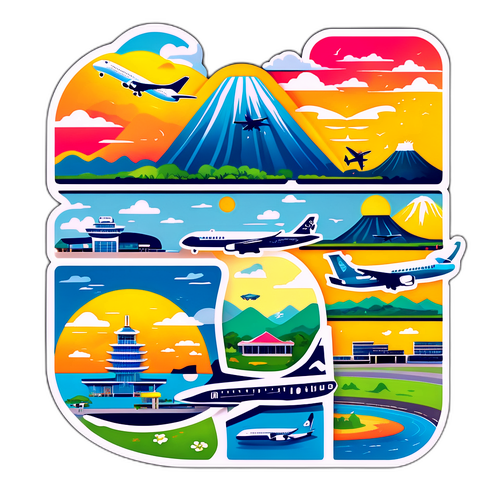 제주공항의 아름다운 경치와 다양한 비행기 이륙 장면