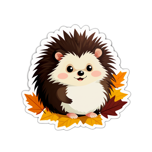 可愛的小刺蝟與秋天的葉子