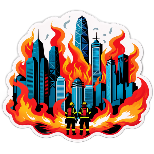 Isang Dramatikong Pagsasalarawan ng Skyline ng Hong Kong na Napapalibutan ng apoy