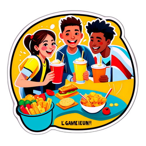 Skupina přátel na zápase s občerstvením