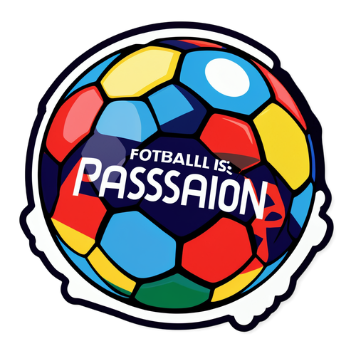 Sticker de un balón de fútbol con los colores de la Premier League y la frase 'El fútbol es pasión'