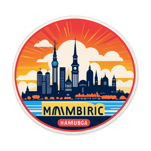 Chic minimalistisch klistermærke med skyline udsigt over Hamburg