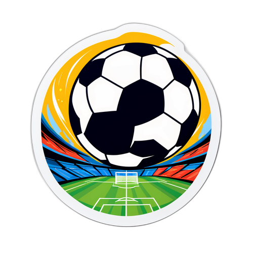Aufkleber mit einem fliegenden Fußball im Stadion für die Begeisterung der Weltmeisterschaft 2026