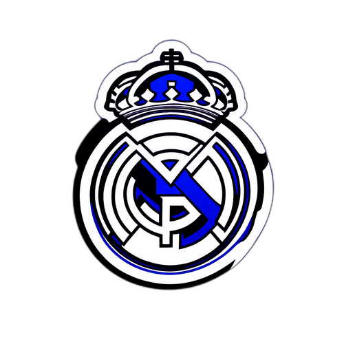 Sticker van het Real Madrid logo met een vrouwenvoetbal op de voorgrond