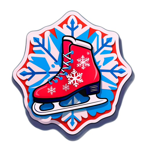 Sticker van een sneeuwvlok die in een schaatser morpht