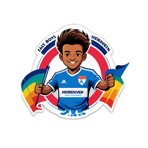 Sticker van een kleurrijk Quick Boys Heerenveen logo met de tekst 'Fast Boys, Pride of Heerenveen'