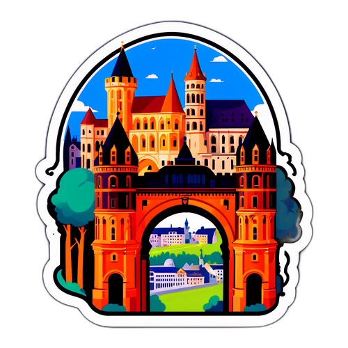 Vibrant klistremerke av Trier's ikoniske landemerker