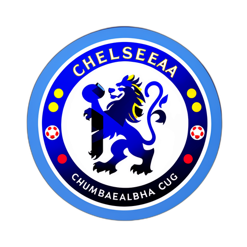 Chelsea embléma kék háttérrel és focilabdával