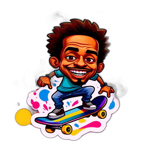 Caricature drôle de Jean Silva en skateboard