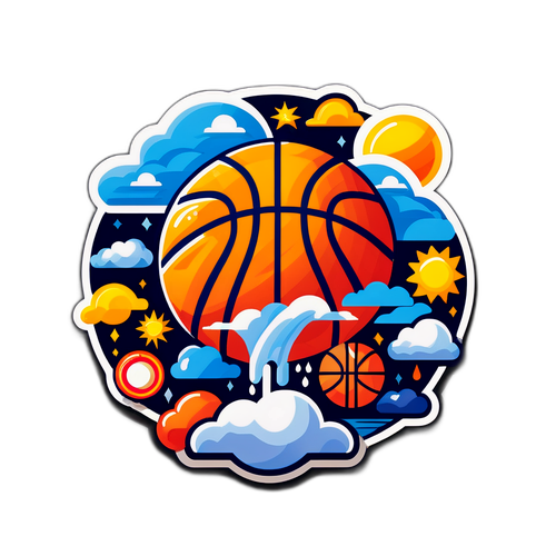 Minimalistik na Sticker ng Basketball at Mga Simbolo ng Panahon