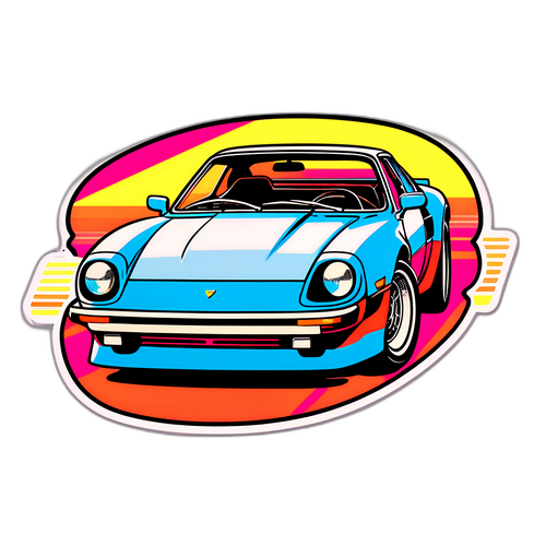 Autocollant rétro des années 80 avec voiture de sport iconique