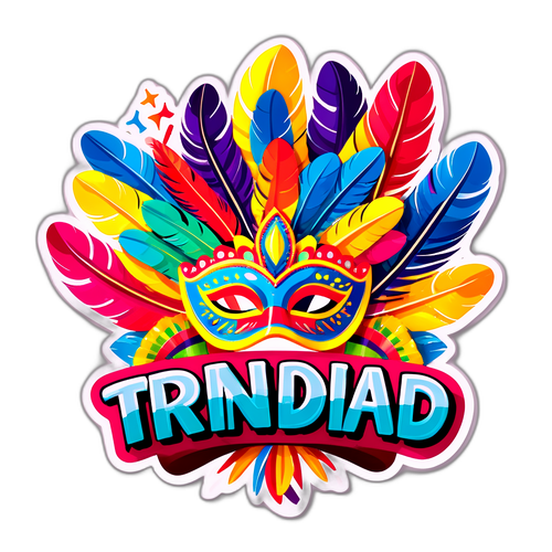 Vibrantní samolepka oslavující trinidadský karneval