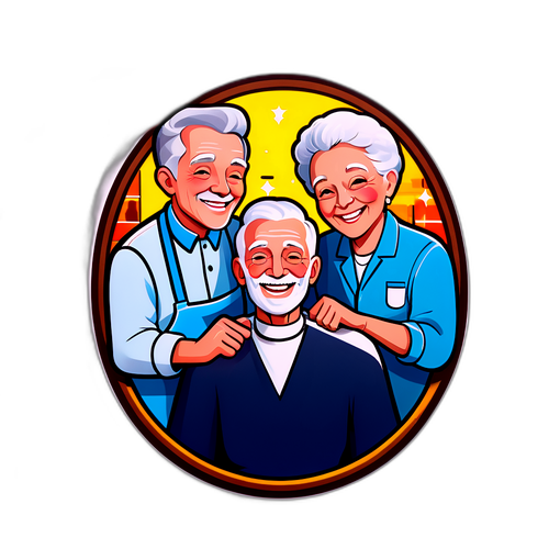 年轻理发师与老年人的温暖互动