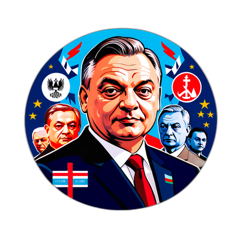 Orbán Viktor portréja politikai szimbólumokkal