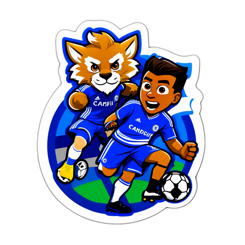 Stylizovaná nálepka fotbalu na počest zápasu Cardiff vs Chelsea