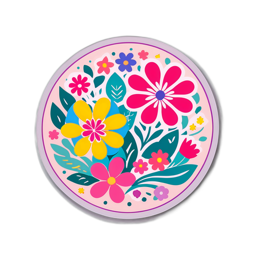 Pastel Renkli Çiçek Desenli Sticker