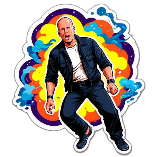 Autocollant amusant de Bruce Willis en rôle d'action classique