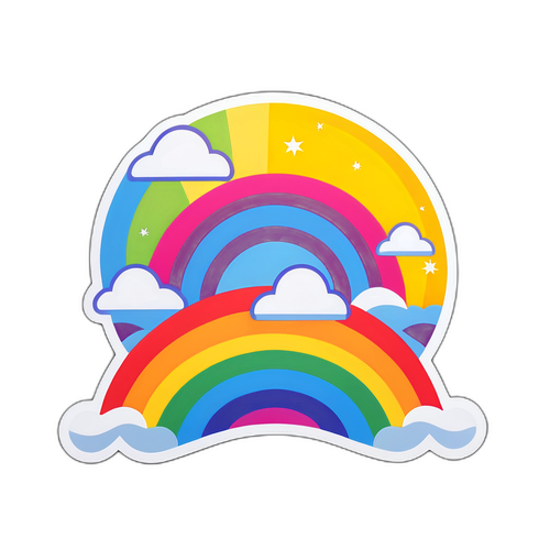 Yeniden Başlamak Temalı Gökkuşağı ve Güneş Stickerı