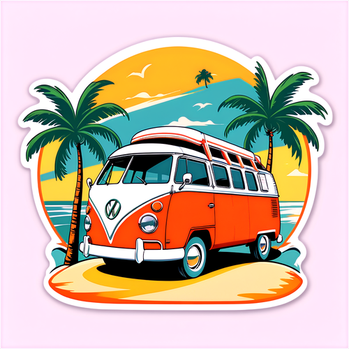 Catch the Wave of Nostalgia: Experience Beach Life with This Retro Camper Van Sticker!