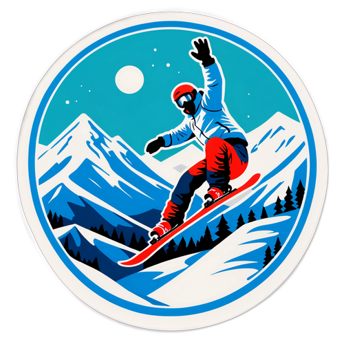 מדבקה בסגנון וינטג' עם נושא הרים מושלגים