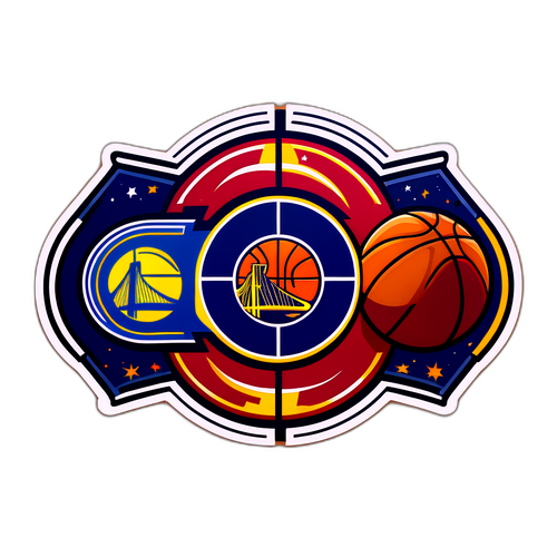 Sticker ng mga Logo ng Cavs at Warriors na may Disenyong Basketball