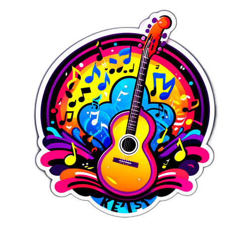 ס sticker של 'קרן פלס' עם גיטרה ותווים