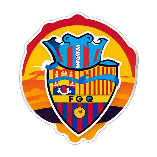 Sticker iconic Barcelona cu fundal apus și steaguri catalane
