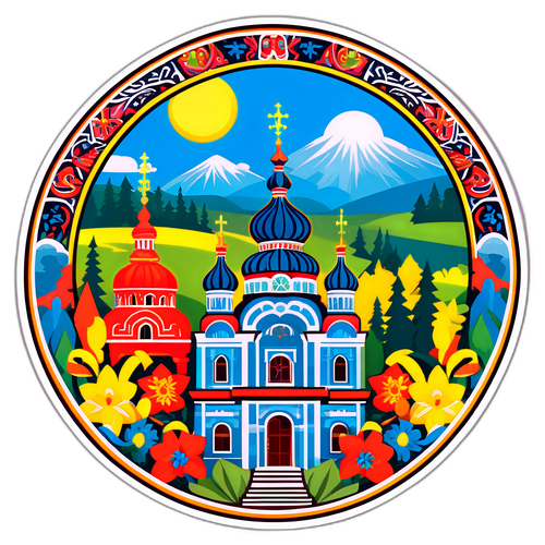 Sticker z pejzażem Donbasu z tradycyjną architekturą ukraińską