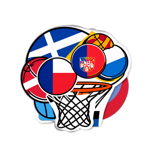 Sticker na may Serbya at Finland na Watawat sa gitna ng Basketball