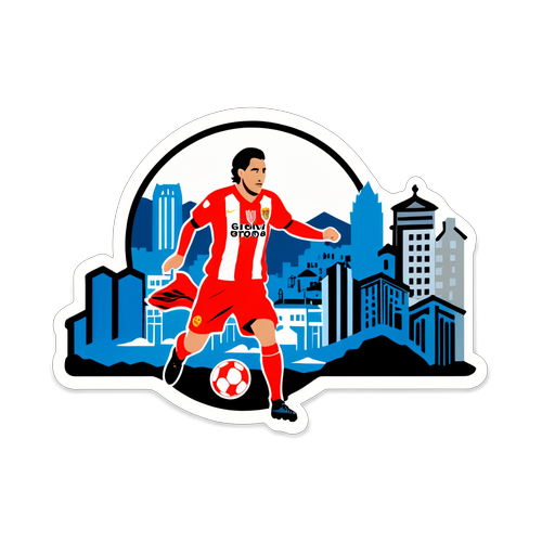 Diseño de sticker para Girona FC con la ciudad de Girona de fondo y la frase 'Pasión por el fútbol'