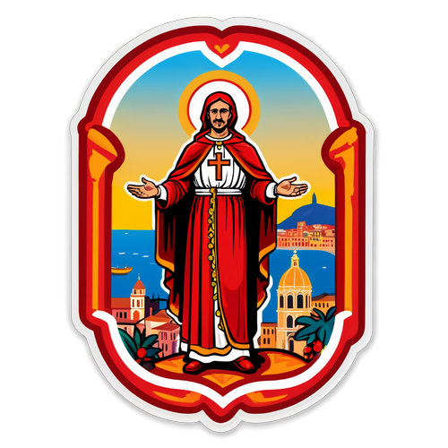 Sticker San Gennaro con Skyline di Napoli