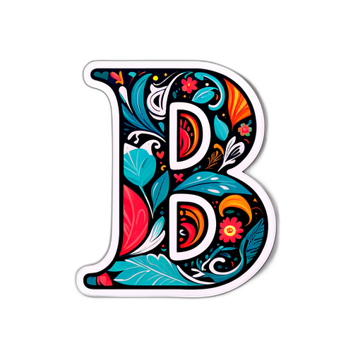 Stiker Bergaya dengan Huruf 'B' Dikelilingi Desain dan Pola Artistik untuk Daya Tarik Modern