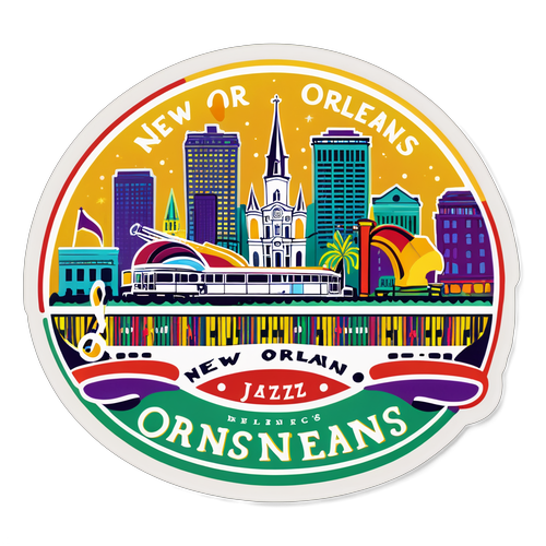 Creatieve sticker van New Orleans met jazzmuziek en een feestelijke sfeer