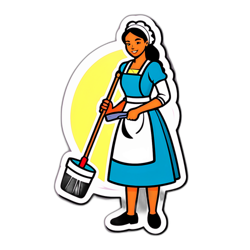 Elegant na Housemaid na may mga Kagamitan sa Paglilinis