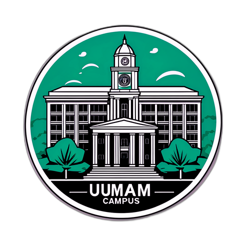 Minimalist naklejka przedstawiająca kampus UAM